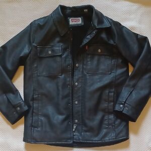 Levi's Black Faux Leather Trucker Jacket Men's Size Small